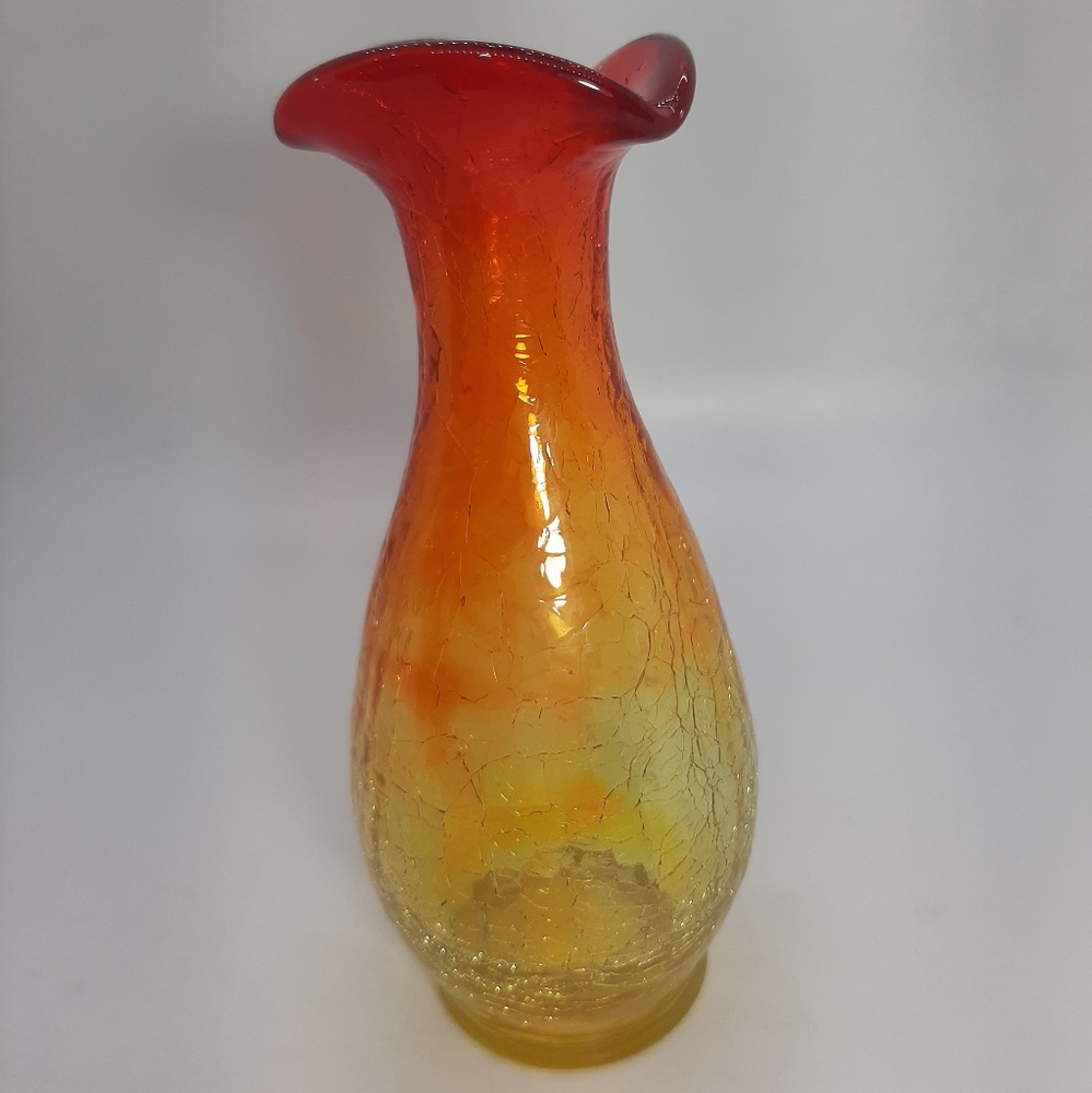 Flame Colored Tulip Top Crackle Glass Flower Bud Vase